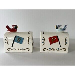 Vintage Enesco US Mailbox Salt Pepper Shakers With Blue Bird Cardinal